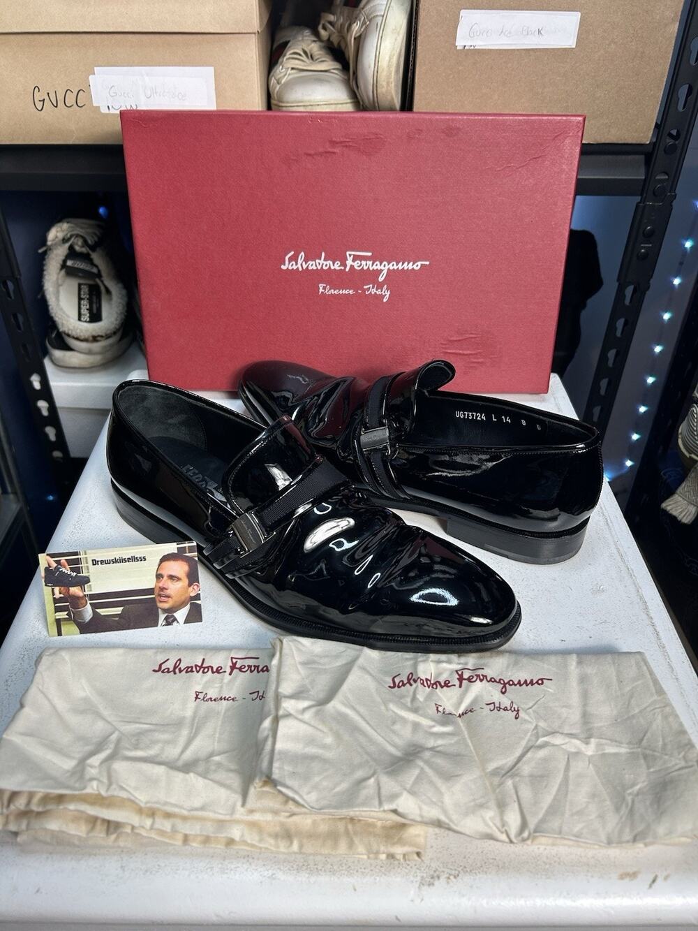 Salvatore Ferragamo Men's Black Patent Leather Dress Loafers Size 8